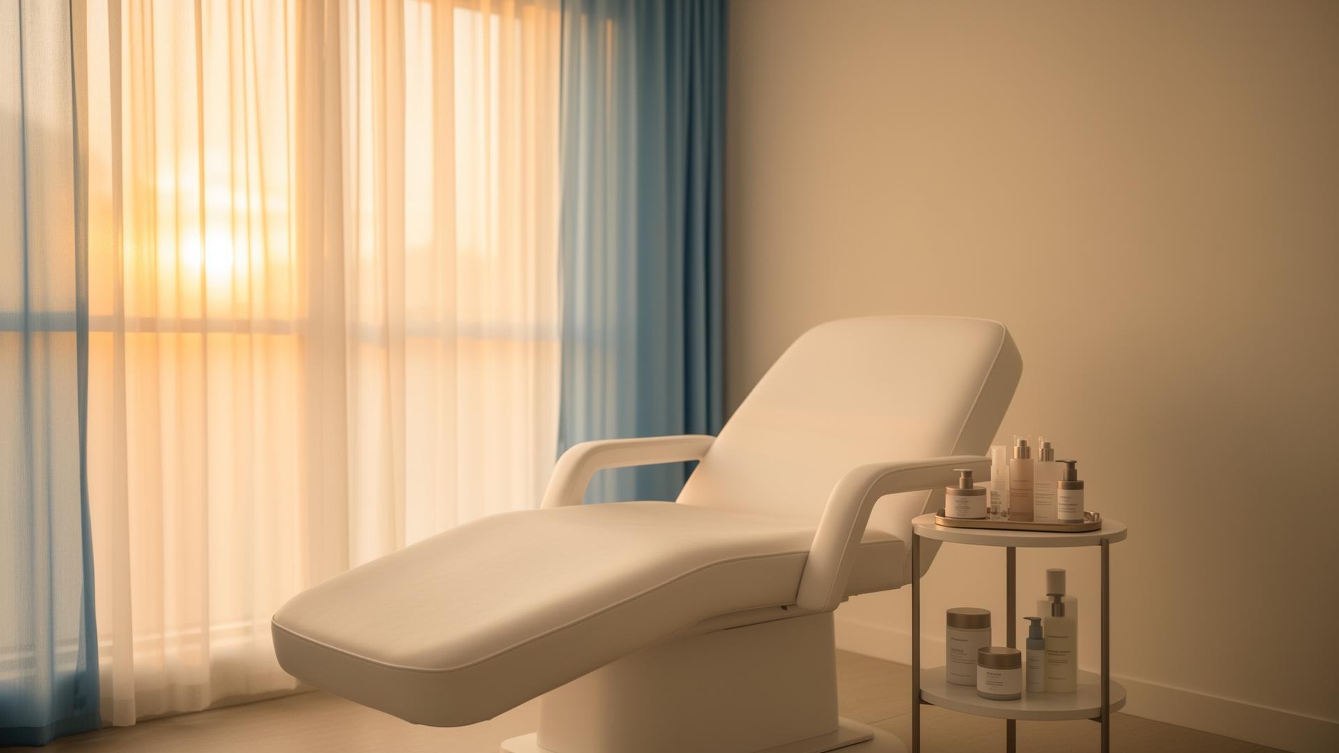 Premium med spa treatment room at golden hour